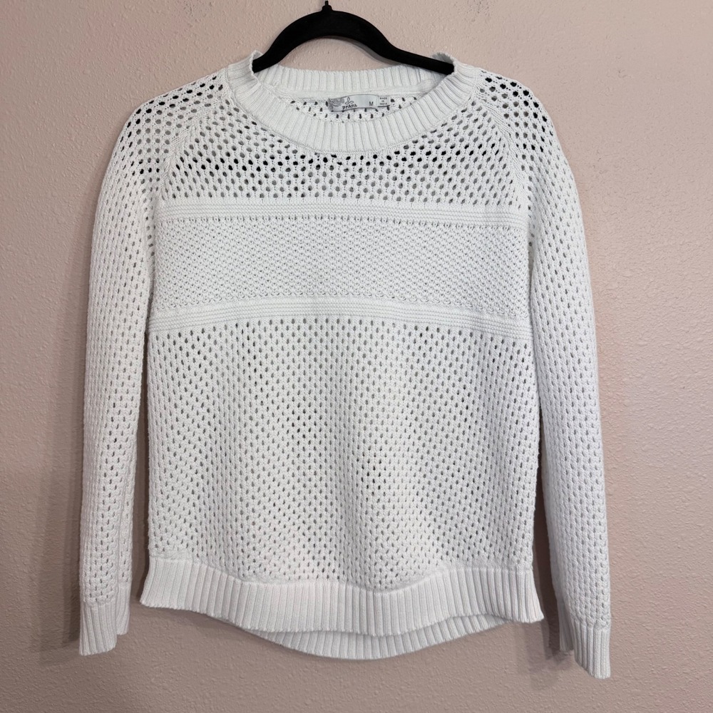 Prana White Kokimo Organic Cotton Open Knit Crochet Sweater Womens Medium